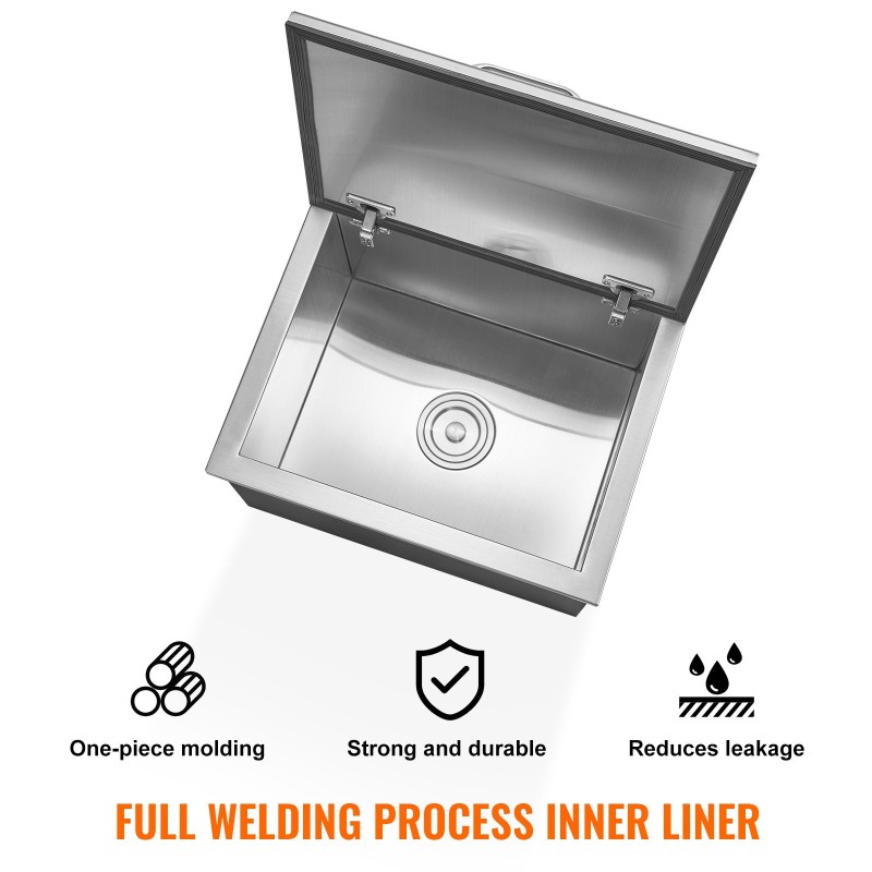 Upotettava jääastia 44 l ruostumatonta terästä 20 mm PU-vaahtoeristys viemäröinti mukana