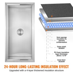 Upotettava jääastia ruostumattomasta teräksestä 95,66 l viemäriputkella ja tyhjennystulpalla