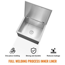 Upotettava jäälokero SUS304 ja SUS201 ruostumattomasta teräksestä 82,6 l viemäriputkella ja tyhjennystulpalla