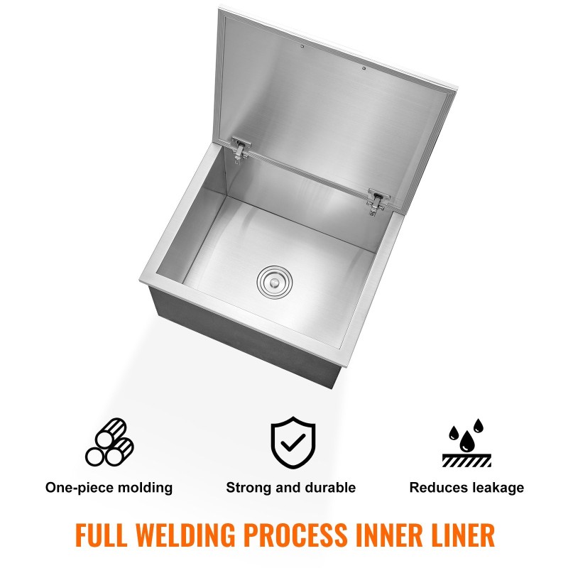 Upotettava jäälokero SUS304 ja SUS201 ruostumattomasta teräksestä 82,6 l viemäriputkella ja tyhjennystulpalla