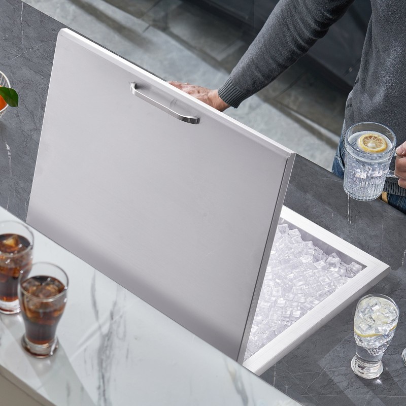 Upotettava jäälokero SUS304 ja SUS201 ruostumattomasta teräksestä 82,6 l viemäriputkella ja tyhjennystulpalla