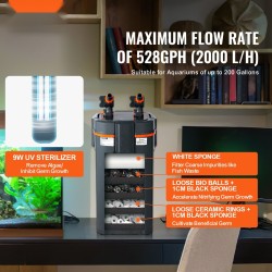 Ulkosuodatin ABS-muovinen 757,1 litran akvaarioon 20-wattisella pumpulla 9-wattisella UV-lampulla