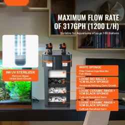Akvaarion ulkosuodatin 378,5 l ABS-muovi 12 W pumppu 9 W UV-ajastin