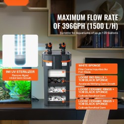 Ulkosuodatin akvaariolle 454 L 15W pumppu 9W UV-lamppu hiljainen