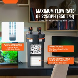Sisäinen akvaariosuodatin ABS-muovi 208 l 850 l tunnissa 10W 2-vaiheinen UV-ajastin