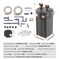 Sisäinen akvaariosuodatin ABS-muovi 208 l 850 l tunnissa 10W 2-vaiheinen UV-ajastin
