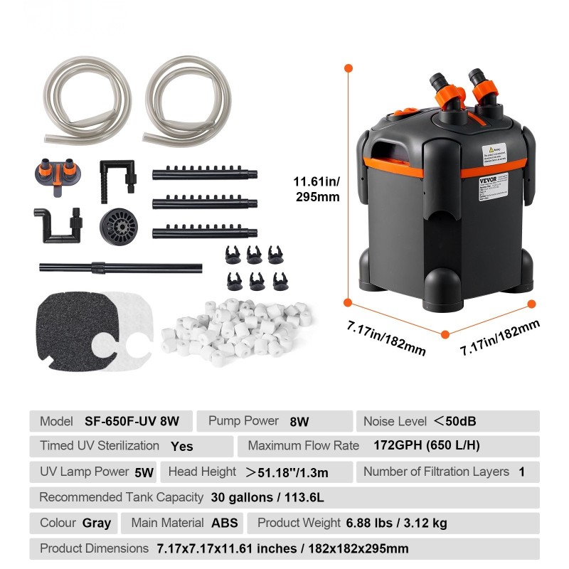 Ulkoinen akvaarionsuodatin ABS-muovi 113,6 l 8W 5W UV-lamppu