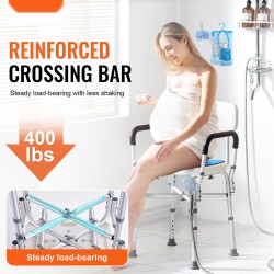 Suihkutuoli alumiinirunko säädettävä korkeus pehmustettu istuin irrotettavat käsinojat selkänojalla 400 paunan kantavuus