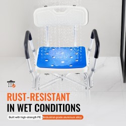 Suihkutuoli alumiinirunko säädettävä korkeus pehmustettu istuin irrotettavat käsinojat selkänojalla 400 paunan kantavuus