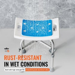 Suihkujakkara alumiiniseosrunko muovinen istuin 4-portainen korkeussäätö 226,8 kg kantavuus