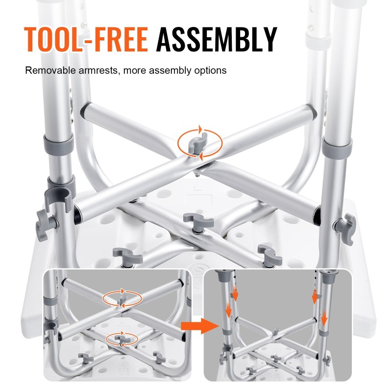 Suihkujakkara alumiiniseosrunko muovinen istuin 4-portainen korkeussäätö 226,8 kg kantavuus