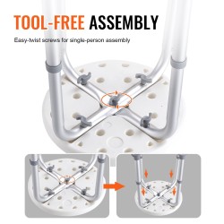 Suihkutuoli alumiiniseosrunko muovinen istuin säädettävä korkeus liukuestejaloilla ikääntyneille