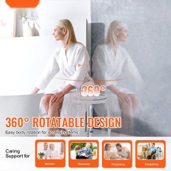 Suihkujakkara alumiiniseosrunko PP-muovinen istuin korkeussäädettävä 360 asteen kääntyvä 136 kg kantavuus