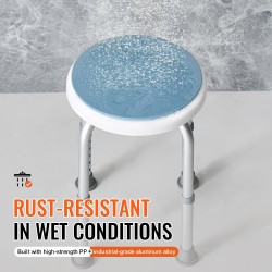 Suihkujakkara alumiiniseosrunko PP-muovinen istuin korkeussäädettävä 360 asteen kääntyvä 136 kg kantavuus