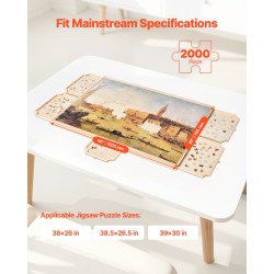 Palapelialusta mäntyinen kääntyvä 102x74 cm 5 laatikkoa irrotettava kansi sopii 2000 palalle