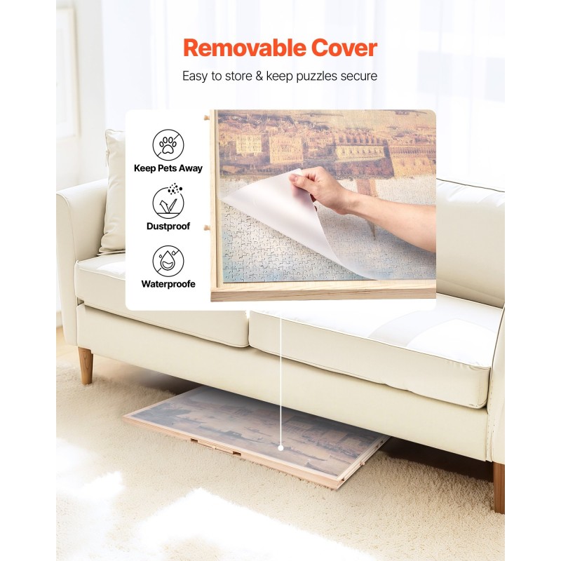 Palapelialusta mäntyinen kääntyvä 102x74 cm 5 laatikkoa irrotettava kansi sopii 2000 palalle