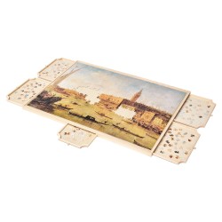 Palapelialusta mäntyinen kääntyvä 102x74 cm 5 laatikkoa irrotettava kansi sopii 2000 palalle