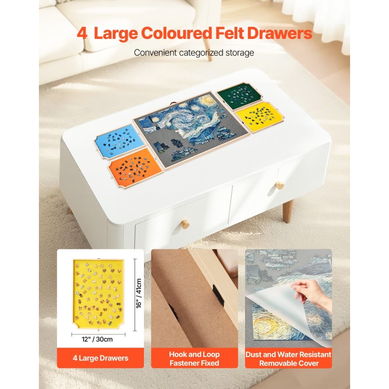 Palapelialusta mänty 1500 palaa 865x635 mm kääntyvä 2 kallistuskulmaa 4 huopalaatikkoa