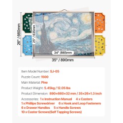 Palapelialusta mänty 1500 palaa 865x635 mm kääntyvä 2 kallistuskulmaa 4 huopalaatikkoa