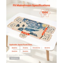 Palapelialusta mänty 865x635 mm kääntyvä 1500 palalle 5 vetolaatikkoa