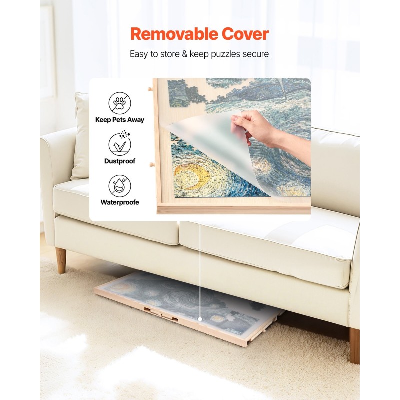 Palapelialusta mänty 865x635 mm kääntyvä 1500 palalle 5 vetolaatikkoa