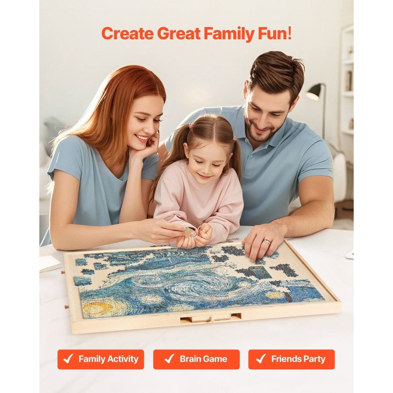 Palapelialusta mänty 865x635 mm kääntyvä 1500 palalle 5 vetolaatikkoa