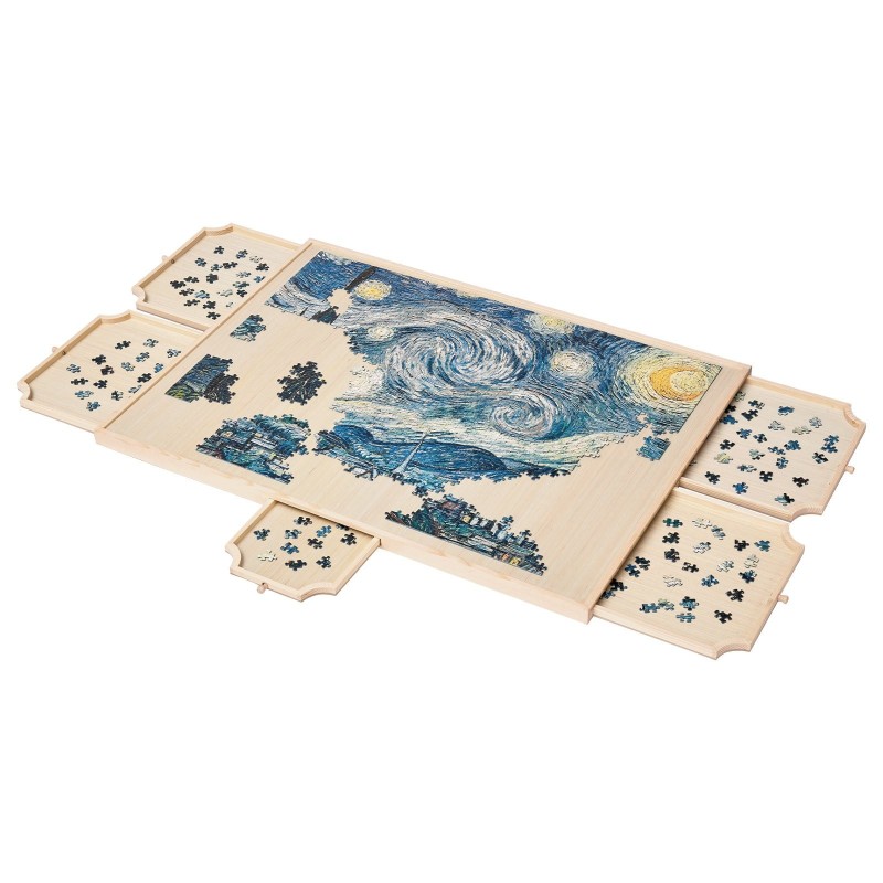 Palapelialusta mänty 865x635 mm kääntyvä 1500 palalle 5 vetolaatikkoa