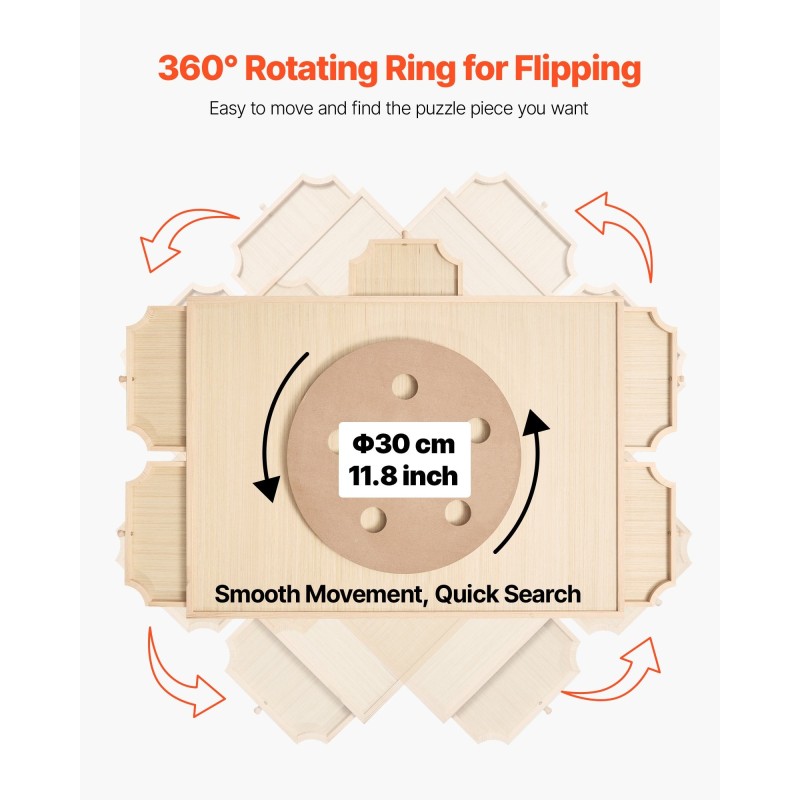 Pyörivä mäntypuinen palapelialusta 1000 palalle 74x53cm 5 laatikkoa irrotettavalla kannella
