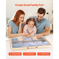 Pyörivä mäntypuinen palapelialusta 1000 palalle 74x53cm 5 laatikkoa irrotettavalla kannella