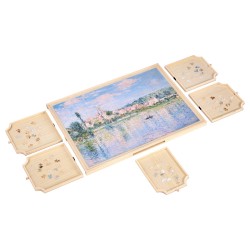 Pyörivä mäntypuinen palapelialusta 1000 palalle 74x53cm 5 laatikkoa irrotettavalla kannella