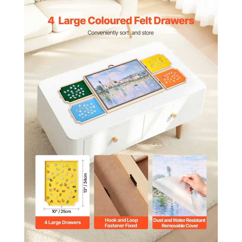 Palapelialusta mänty 73x53 cm kääntyvä 360 astetta 4 huopalaatikkoa 1000 palan