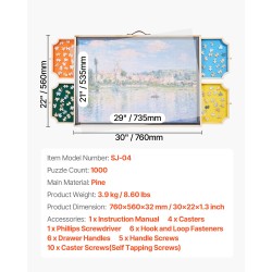 Palapelialusta mänty 73x53 cm kääntyvä 360 astetta 4 huopalaatikkoa 1000 palan