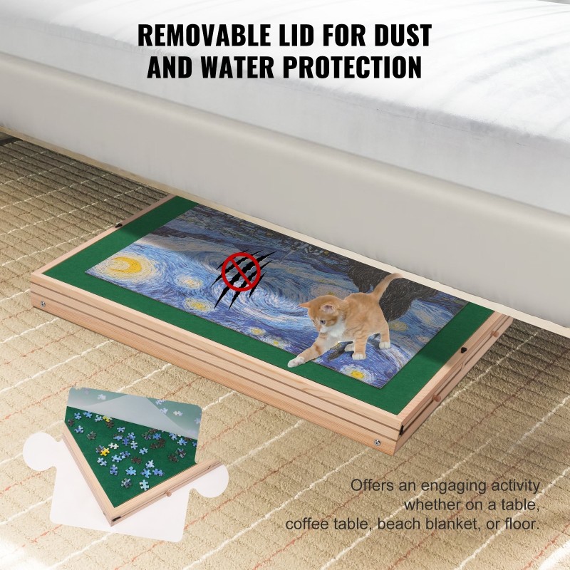 Palapelipöytä mäntyinen 1500 palan kolmiportaisesti kallistettava neljä laatikkoa läpinäkyvä kansi