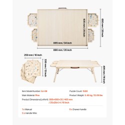 Palapelipöytä mänty 1500 palaa 865x635 mm taitettavat jalat 4 vetolaatikkoa