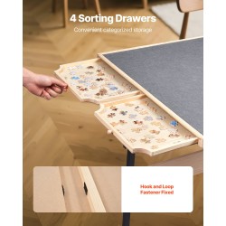 Palapelipöytä mänty 1500 palan 86x63 cm pyörillä säädettävällä korkeudella 4 vetolaatikkoa