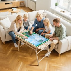 Palapelipöytä mäntyinen 86x63 cm huopapinnalla 1500 palan palapeleille 4 laatikkoa