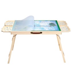 Palapelipöytä mäntyinen 86x63 cm huopapinnalla 1500 palan palapeleille 4 laatikkoa