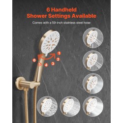 Sadesuihkusetti seinäasennus 10-tuumainen pyöreä suihkupää käsisuihku 1,5 m letku messinkiventtiili harjattu kulta