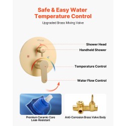 Sadesuihkusetti seinäasennus 10-tuumainen pyöreä suihkupää käsisuihku 1,5 m letku messinkiventtiili harjattu kulta