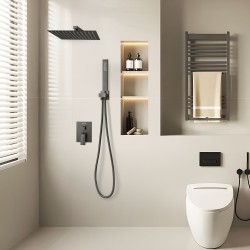 Seinään asennettava metallinen suihkusarja 305 mm neliösuihku ja käsisuihku musta mattapinta
