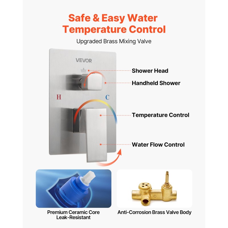 Seinään asennettava sadesuihkusetti harjattu nikkeli 12 tuuman neliön muotoinen yläsuihku ja käsisuihku