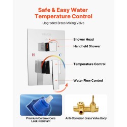 Seinäasennettava kromattu suihkujärjestelmä messinkiventtiilillä kymmenentuumainen neliömäinen yläsuihku käsisuihku