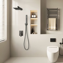 Seinäasennettava sadesuihkusetti kahdeksan tuuman neliönmuotoinen sadesuihkupää käsisuihku messinkiventtiili mattamusta