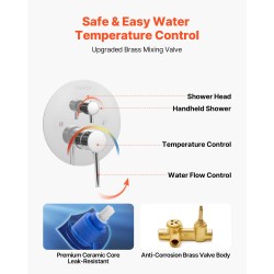 Seinäasennettava suihkujärjestelmä 10 tuuman pyöreällä yläsuihkulla ja käsisuihkulla messinkiventtiilillä kromipinnalla