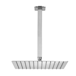 Kattoasennettava sadesuihkusetti 30 5 cm neliösuihkupäällä ja käsisuihkulla messinkiventtiilillä harjatulla nikkelipinnalla