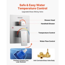 Kattoasennettava sadesuihkusetti 30,5 cm neliösuihkupäällä ja käsisuihkulla messinkiventtiilillä harjatulla nikkelipinnalla