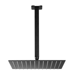 Kattoon asennettava mattamusta sadesuihkusetti 10 tuuman neliönmuotoisella suihkupäällä ja käsisuihkulla