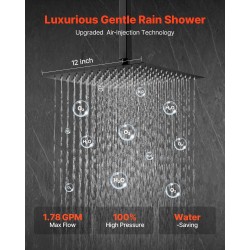 Kattokiinnitteinen sadesuihkusetti 30,5 cm neliönmuotoinen sadesuihkupää käsisuihku mattamusta messinkiventtiilillä