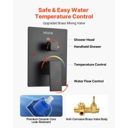 Kattokiinnitteinen sadesuihkusetti 30,5 cm neliönmuotoinen sadesuihkupää käsisuihku mattamusta messinkiventtiilillä