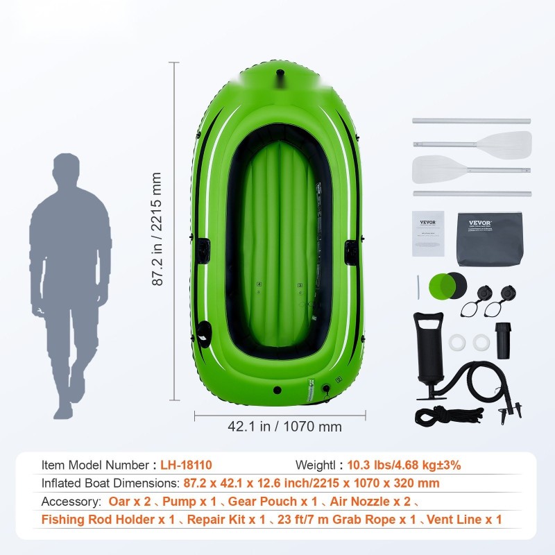 Ilmatäytteinen PVC vene 2 hengelle kalastukseen kantavuus 226,8 kg alumiinisilla airoilla